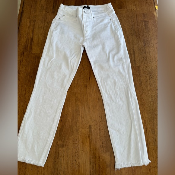 7 For All Mankind Roxanne Ankle Raw Hem Jeans SZ 28 White - Picture 8 of 17